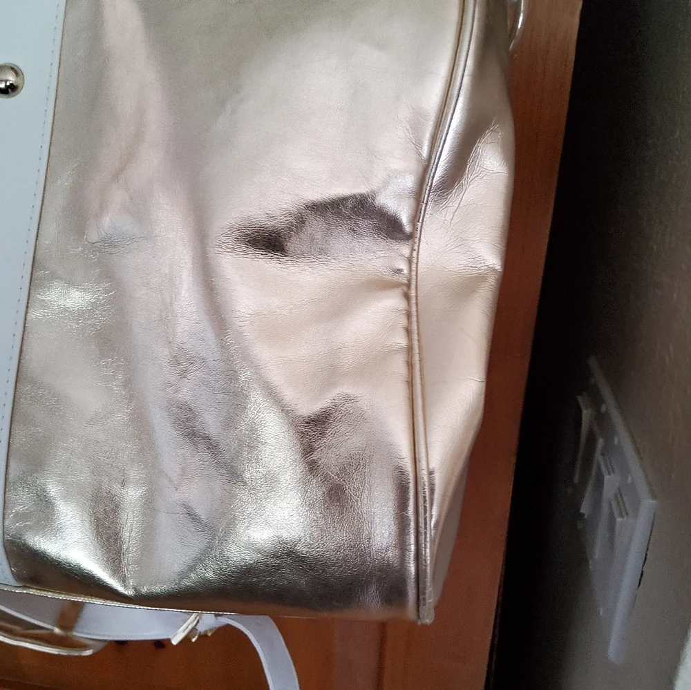 Versace Metallic Gold Duffel Bag with White Straps